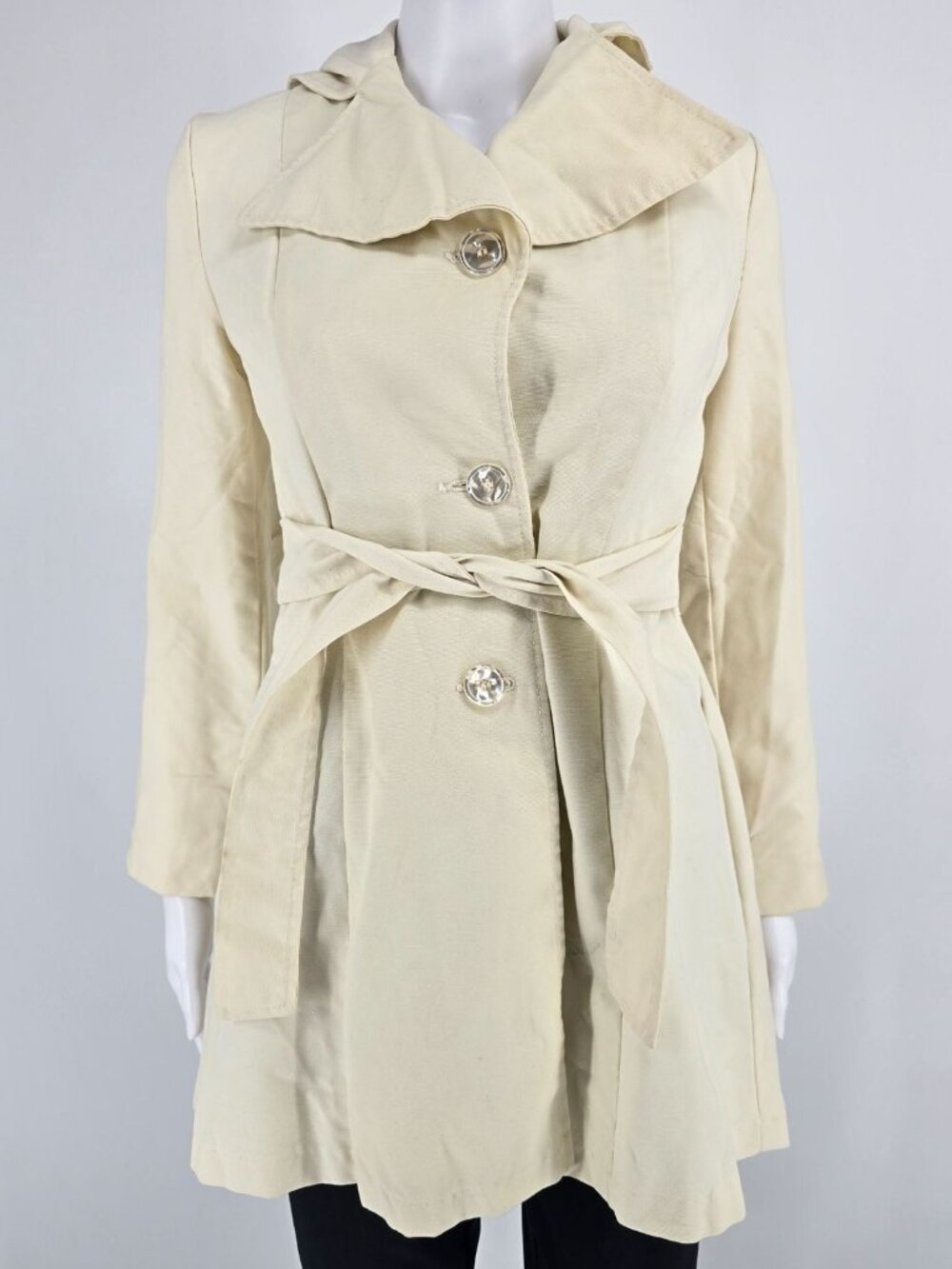2010s Unbranded Women's Cream/Off-White Single-Breasted Belted Trench Coat (S)